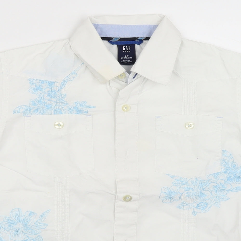 Gap Kids Boys White Floral  Basic Button-Up Size 6-7 Years