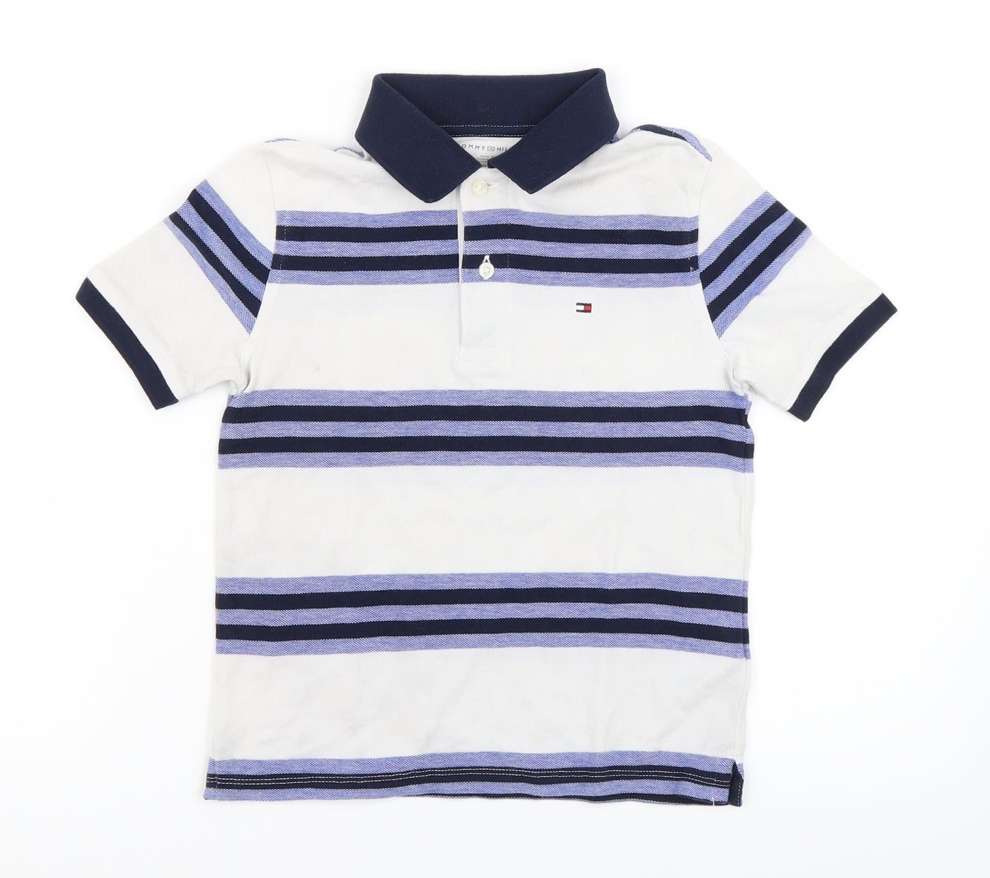 Tommy Hilfiger Boys White Striped  Basic Polo Size 6-7 Years