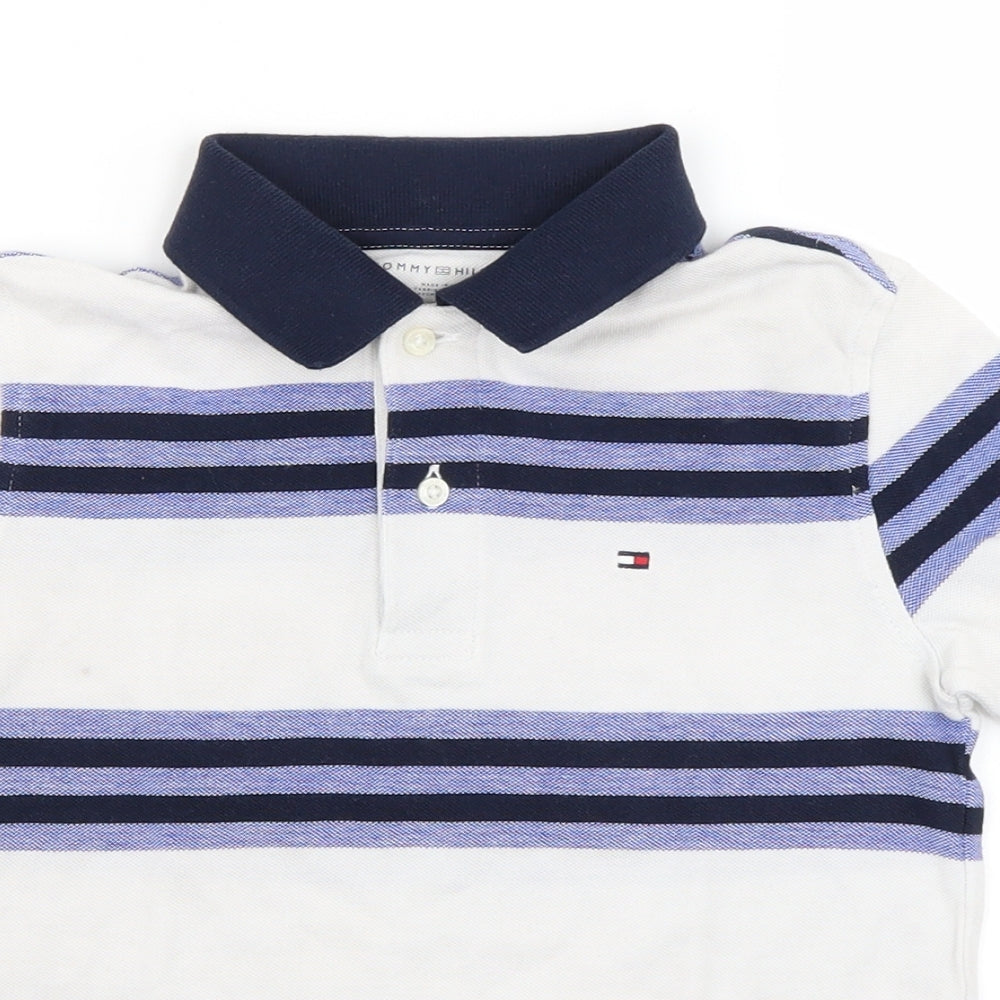 Tommy Hilfiger Boys White Striped  Basic Polo Size 6-7 Years
