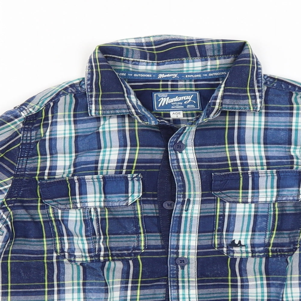 Mantaray Boys Blue Plaid  Basic Button-Up Size 7 Years