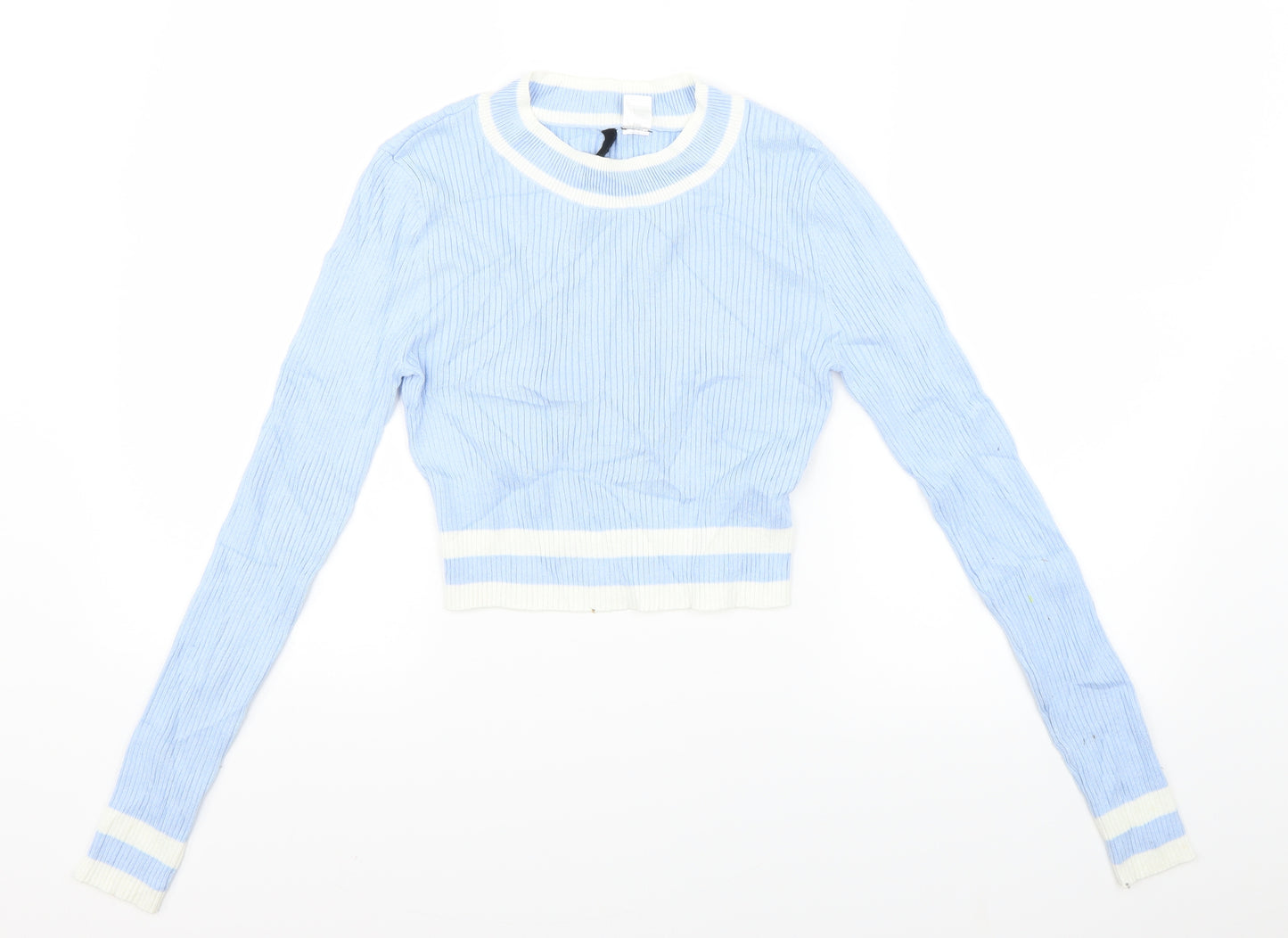H&M Womens Blue Striped  Cropped Blouse Size S