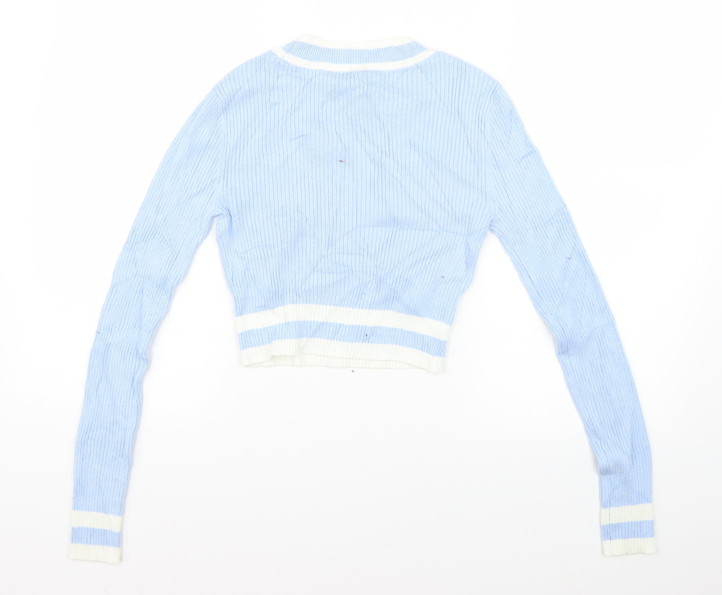 H&M Womens Blue Striped  Cropped Blouse Size S