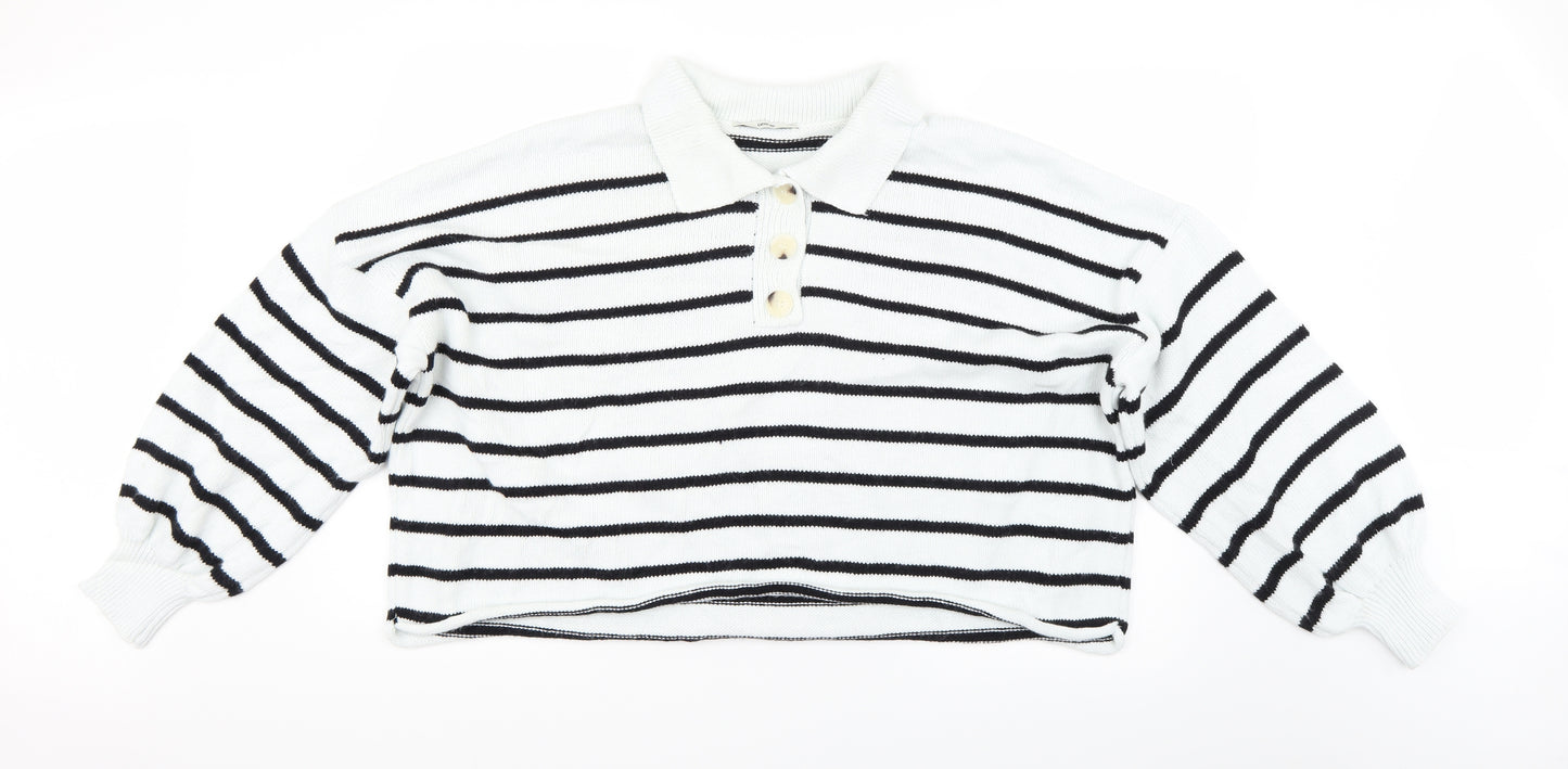 George Womens White Striped  Henley Jumper Size XL