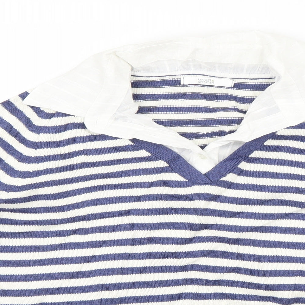 Marks and Spencer Womens Blue Striped  Pullover Jumper Size 16