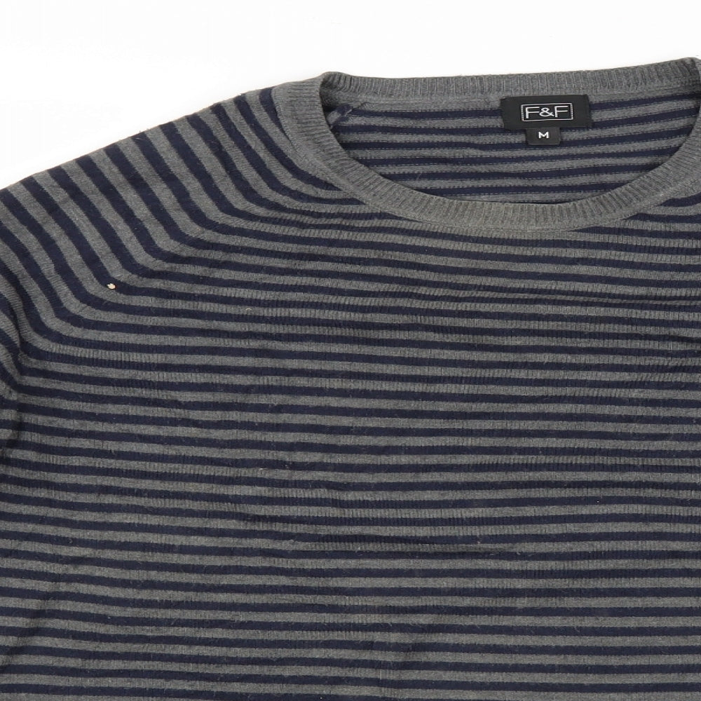 F&F Mens Grey Striped  Pullover Jumper Size M