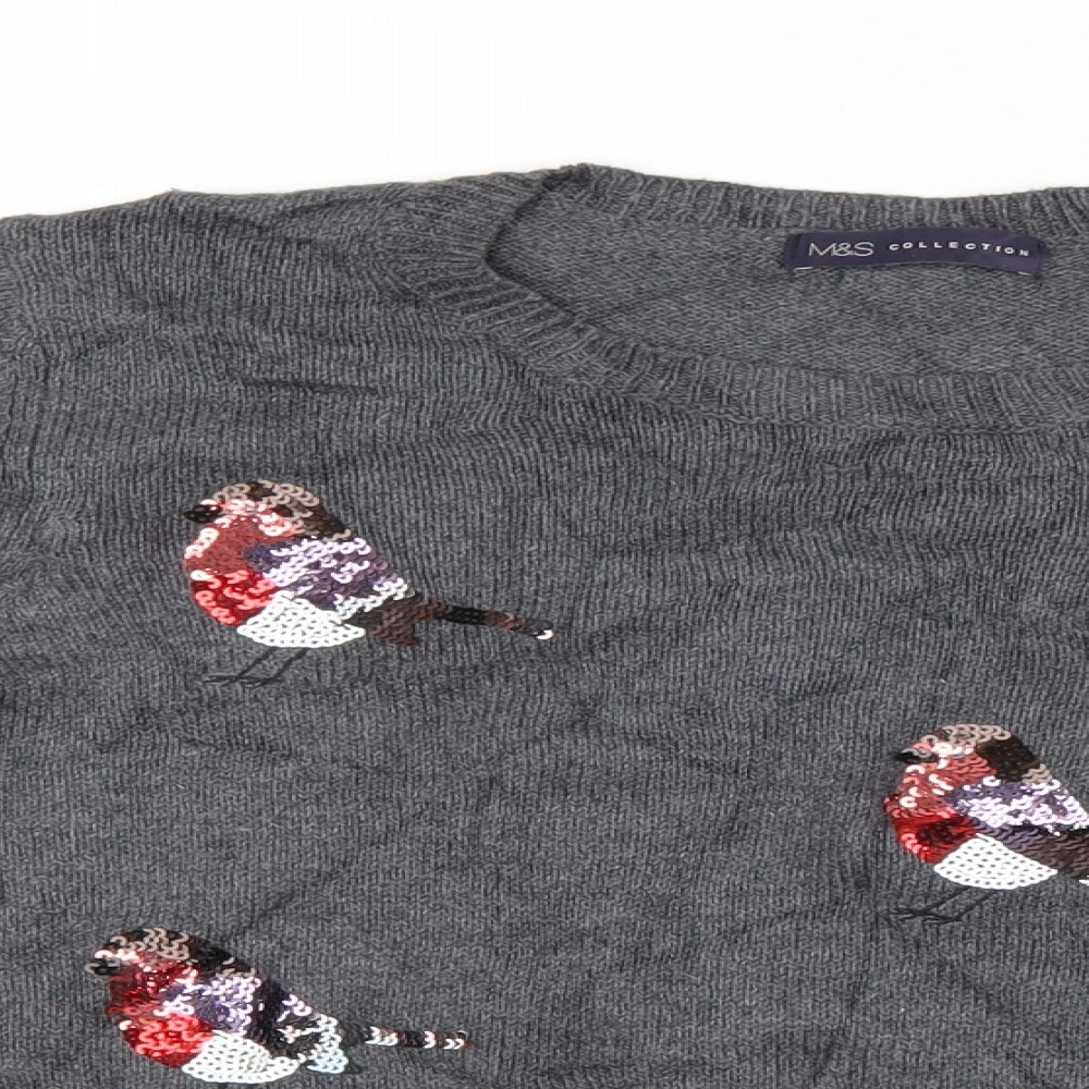 Marks and Spencer Womens Grey   Pullover Jumper Size M  - Christmas