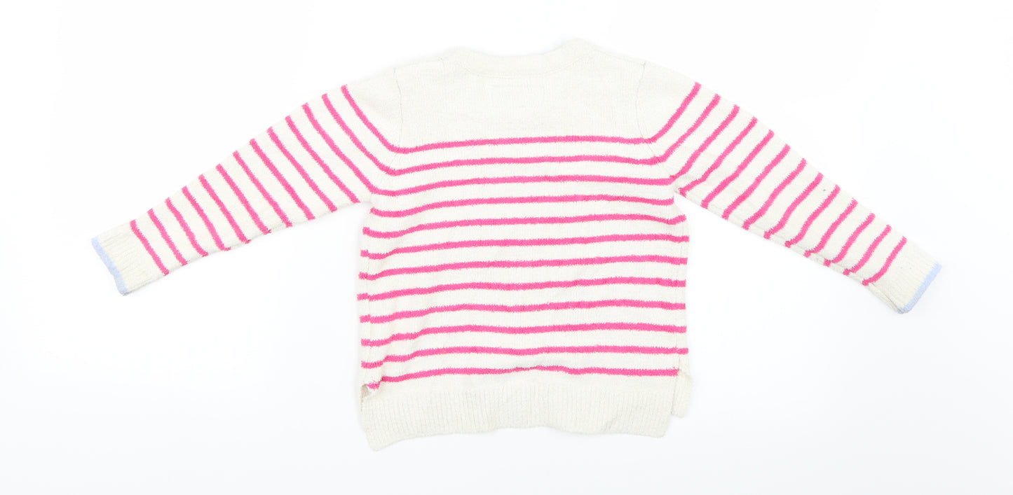 Joules Girls White Striped  Pullover Jumper Size 4 Years