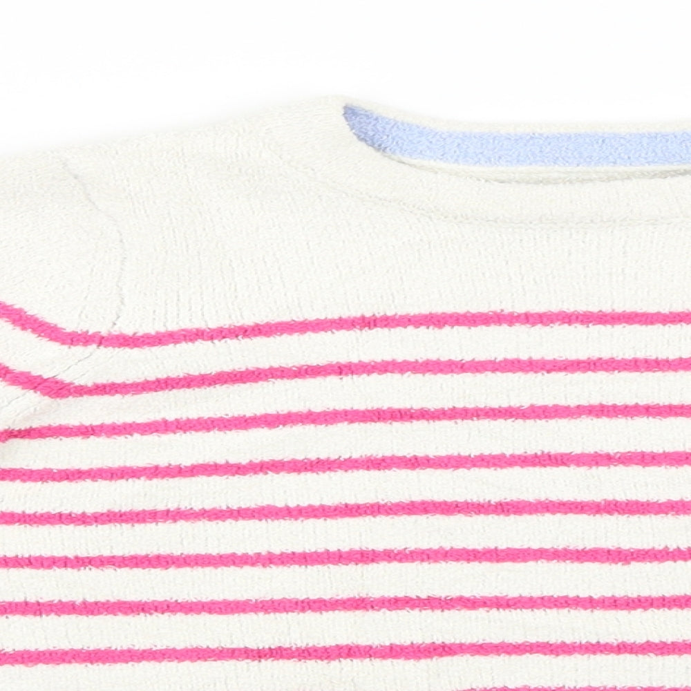 Joules Girls White Striped  Pullover Jumper Size 4 Years