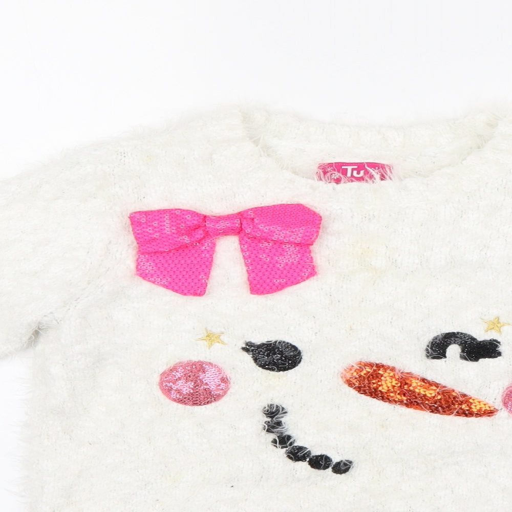 TU Girls White   Pullover Jumper Size 9 Years  - Christmas