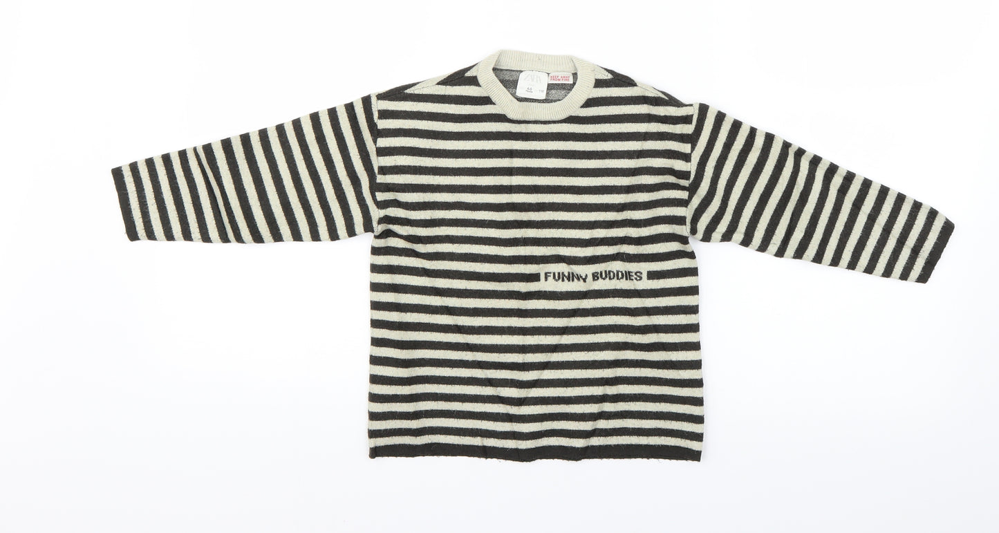 Zara Boys Ivory Striped  Pullover Jumper Size 4-5 Years