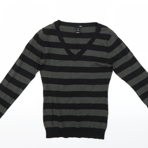 H&M Womens Green Striped  Pullover Jumper Size S