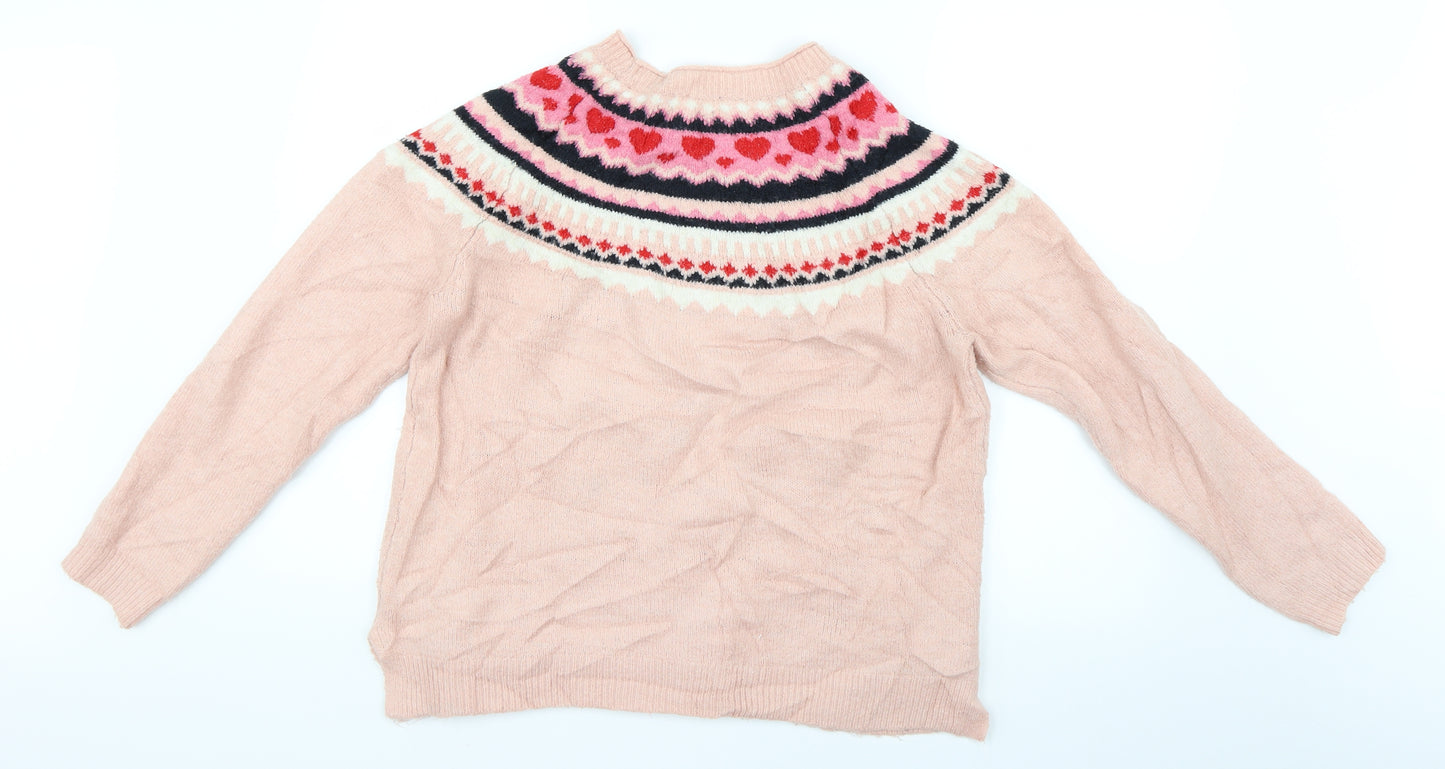 Joules Womens Pink Fair Isle  Pullover Jumper Size 14