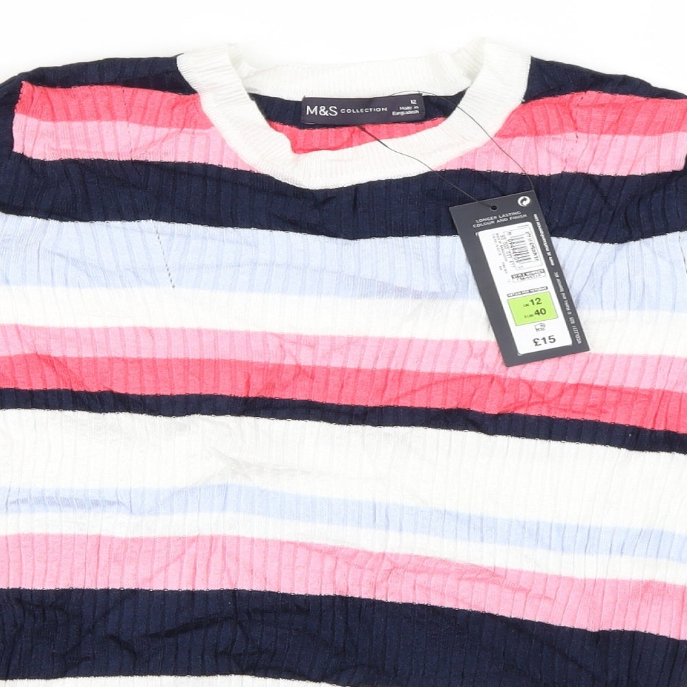 Marks and Spencer Womens Multicoloured Striped  Basic T-Shirt Size 12