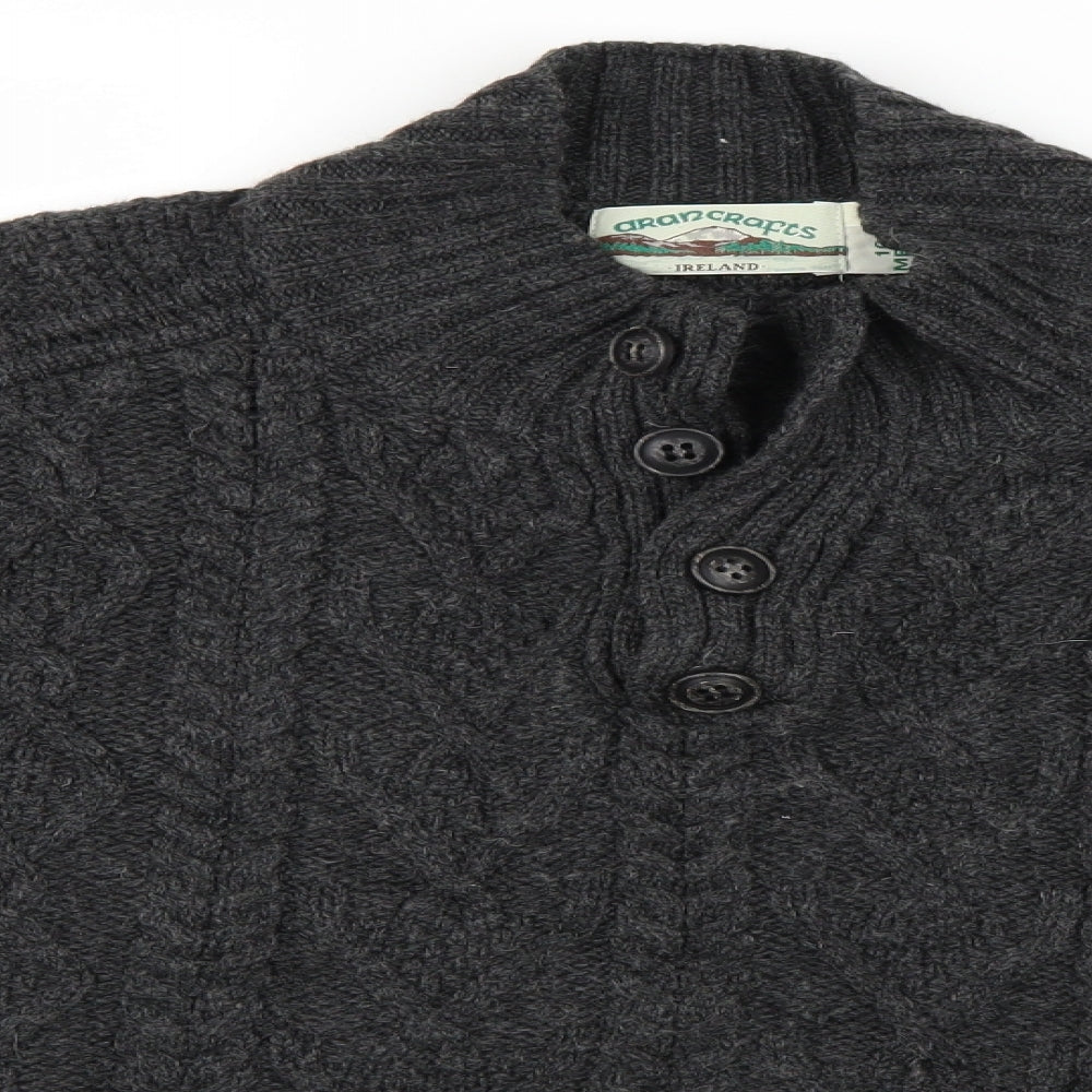 Aran Crafts Mens Grey   Henley Jumper Size M