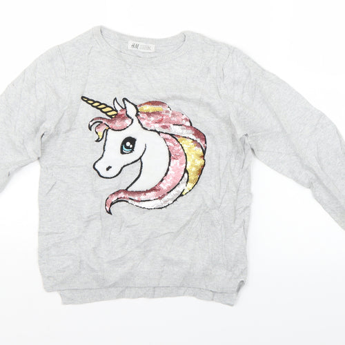 H&M Girls Grey   Basic Blouse Size 9-10 Years  - unicorn