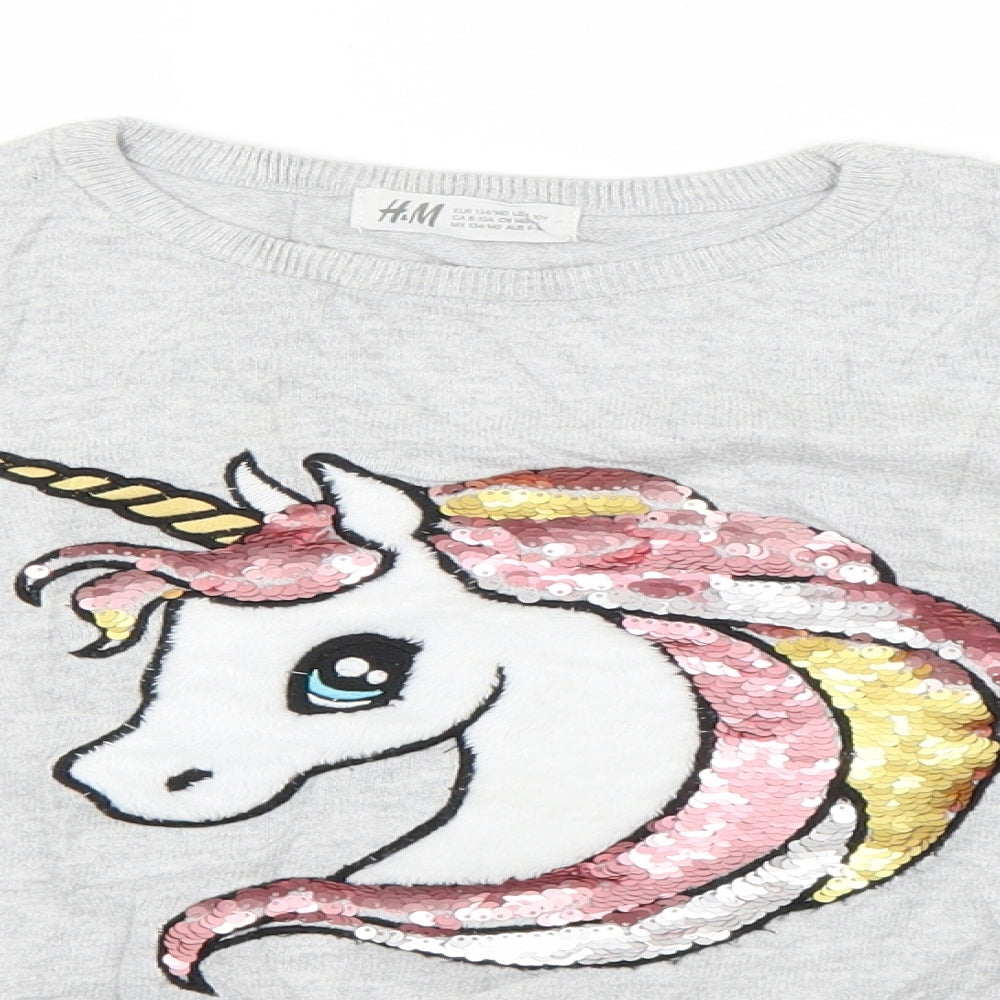 H&M Girls Grey   Basic Blouse Size 9-10 Years  - unicorn