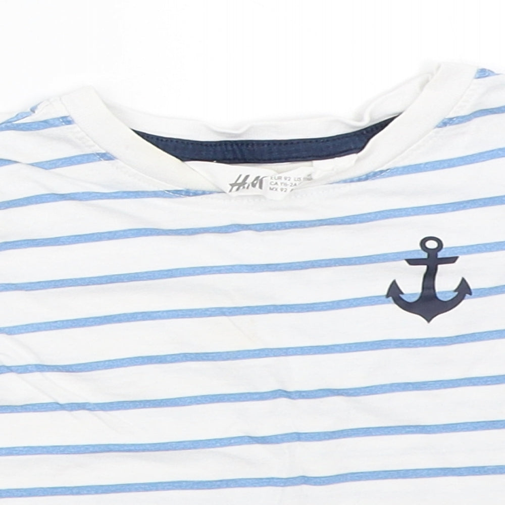 H&M Boys White Striped  Basic T-Shirt Size 18-24 Months