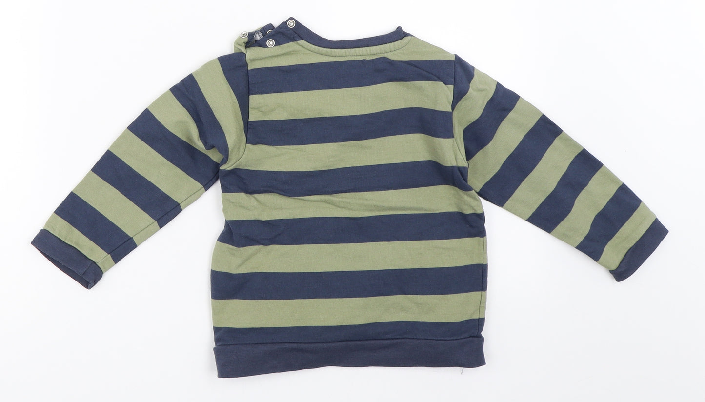 Babyboi Boys Green Striped  Pullover Sweatshirt Size 2 Years