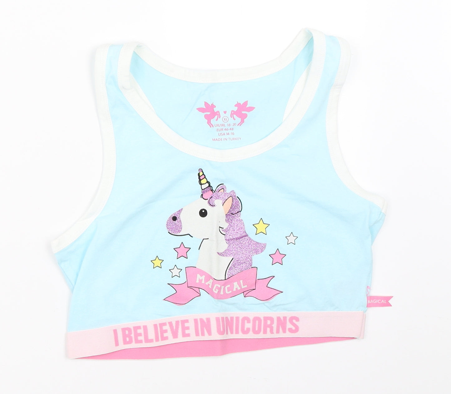 Primark Womens Blue   Cropped Tank Size XL  - unicorn