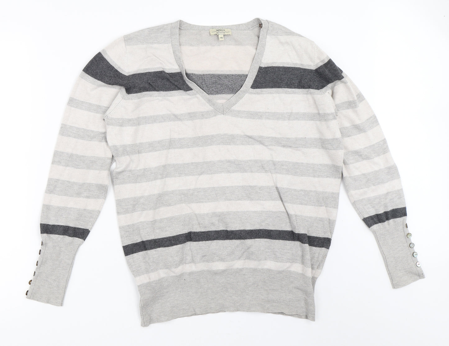 Papaya Womens Grey Striped  Pullover Jumper Size 18