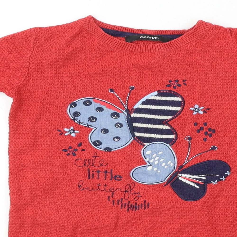 George  Girls Red Paisley  Pullover Jumper Size 2-3 Years