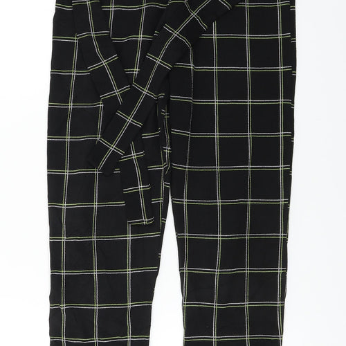 PRETTYLITTLETHING Womens Black Check  Trousers  Size 10 L25 in