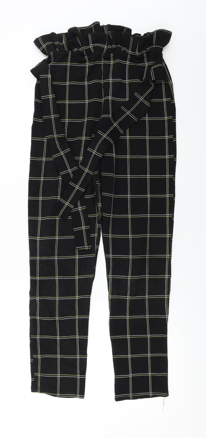 PRETTYLITTLETHING Womens Black Check Trousers Size 10 L25 in