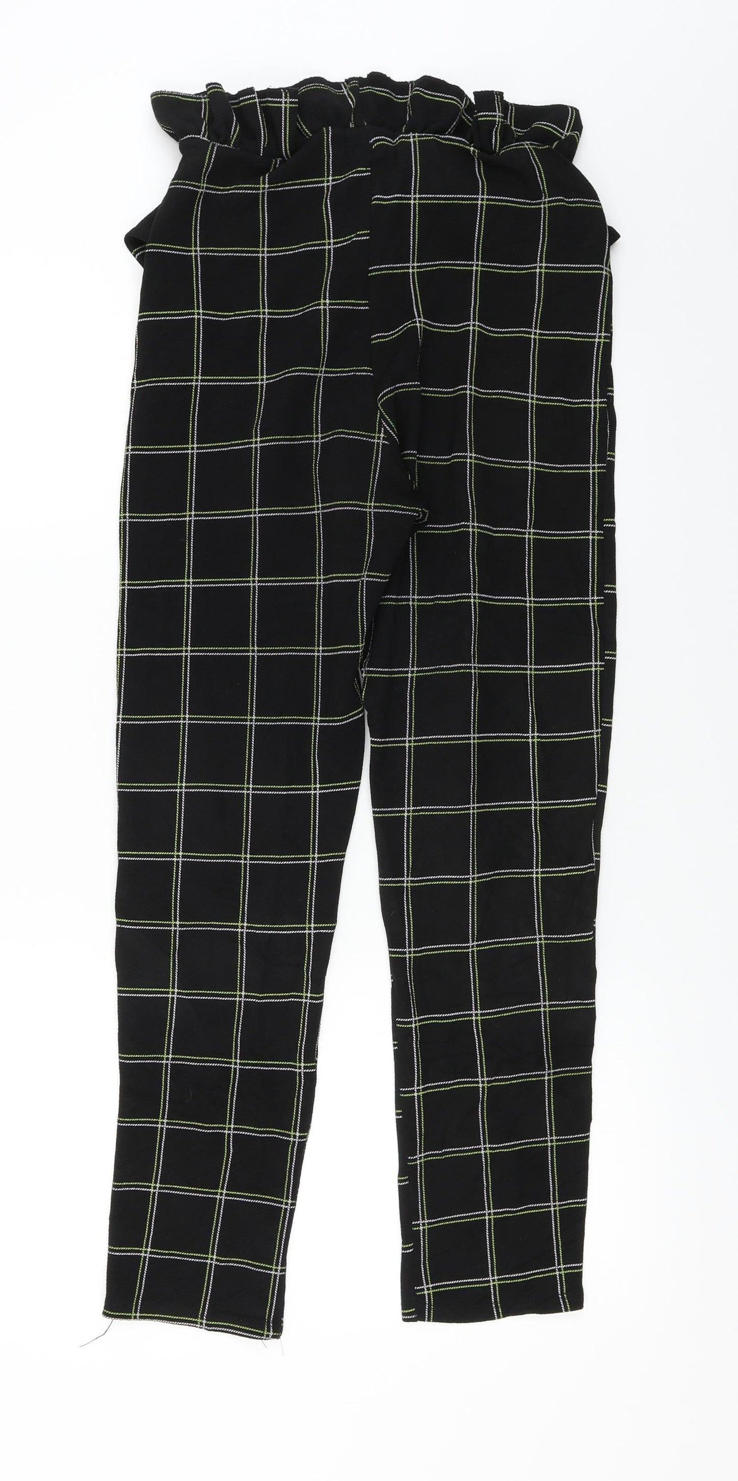 PRETTYLITTLETHING Womens Black Check  Trousers  Size 10 L25 in