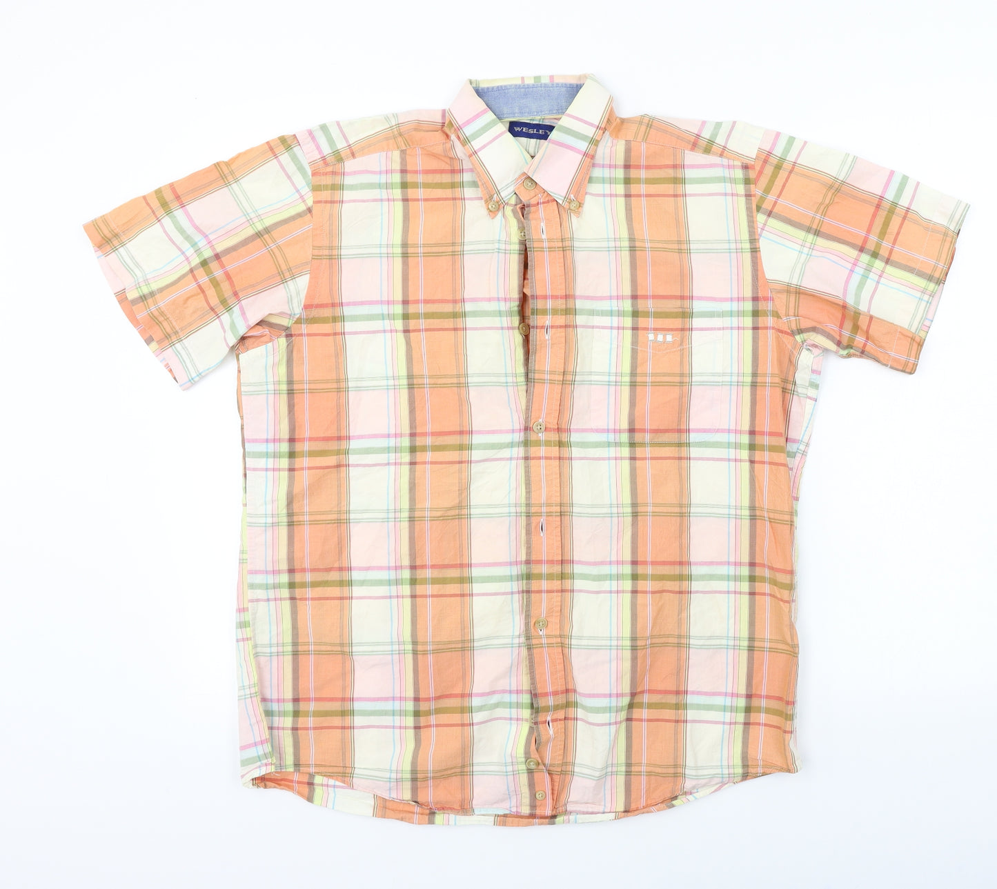 wesley Mens Orange Check   Button-Up Size M