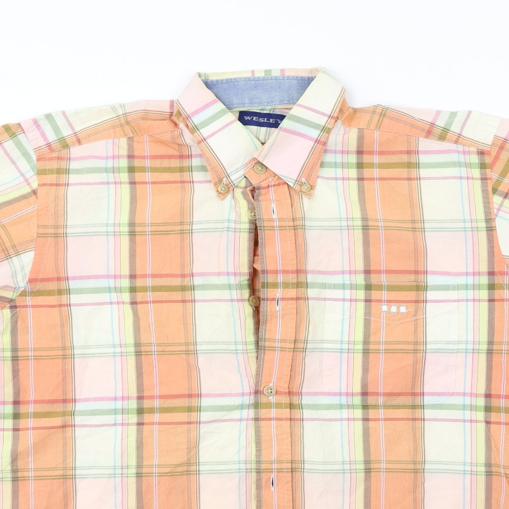 wesley Mens Orange Check   Button-Up Size M