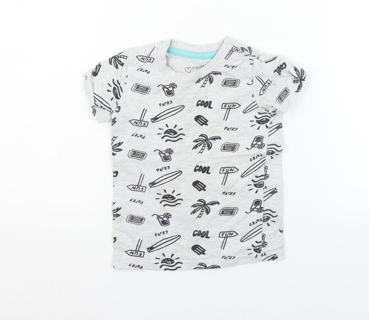 Primark Girls Grey Geometric Basic T-Shirt Size 12-18 Months