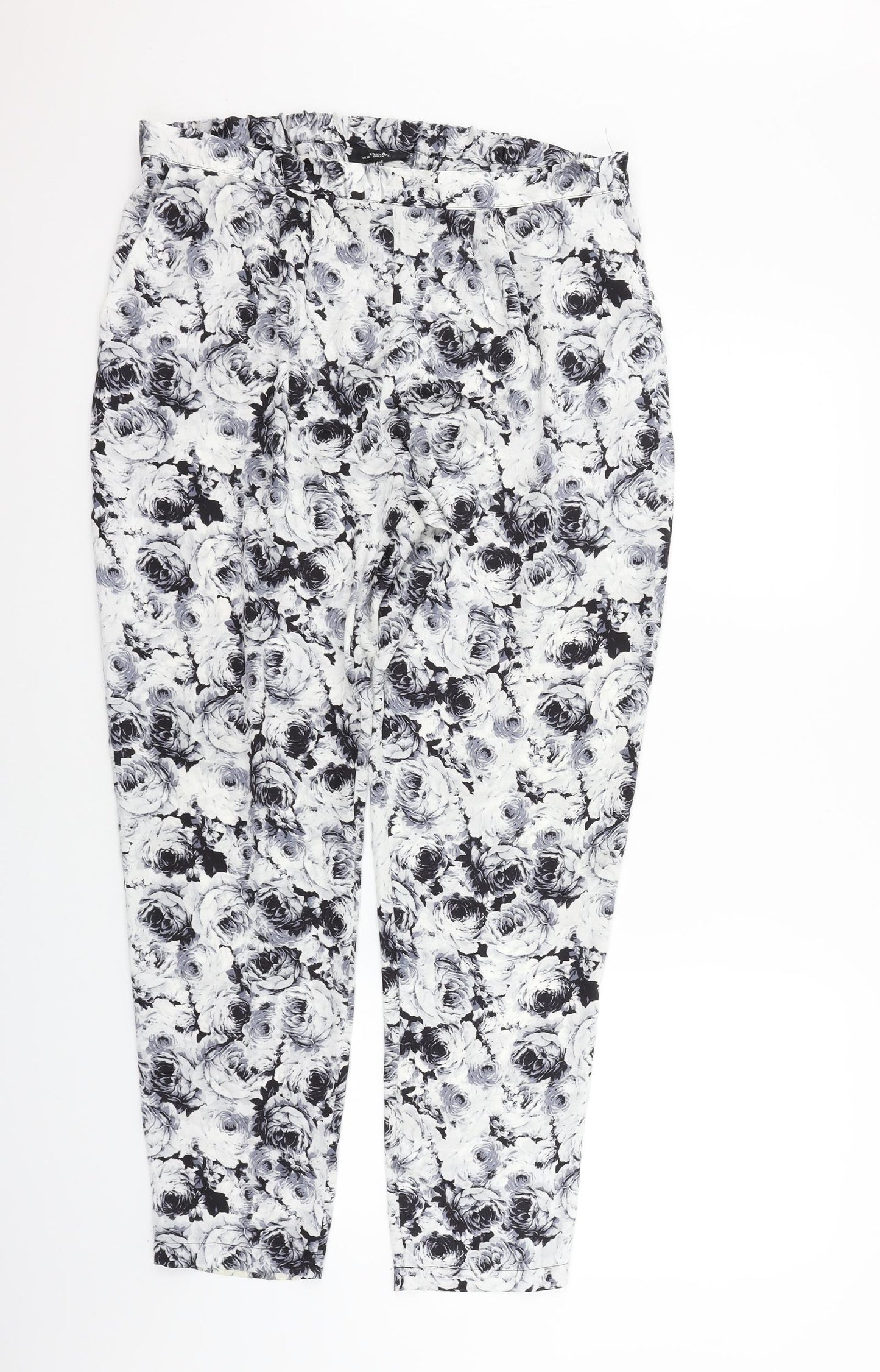 Wallis Womens White Floral  Jogger Trousers Size 16 L27 in