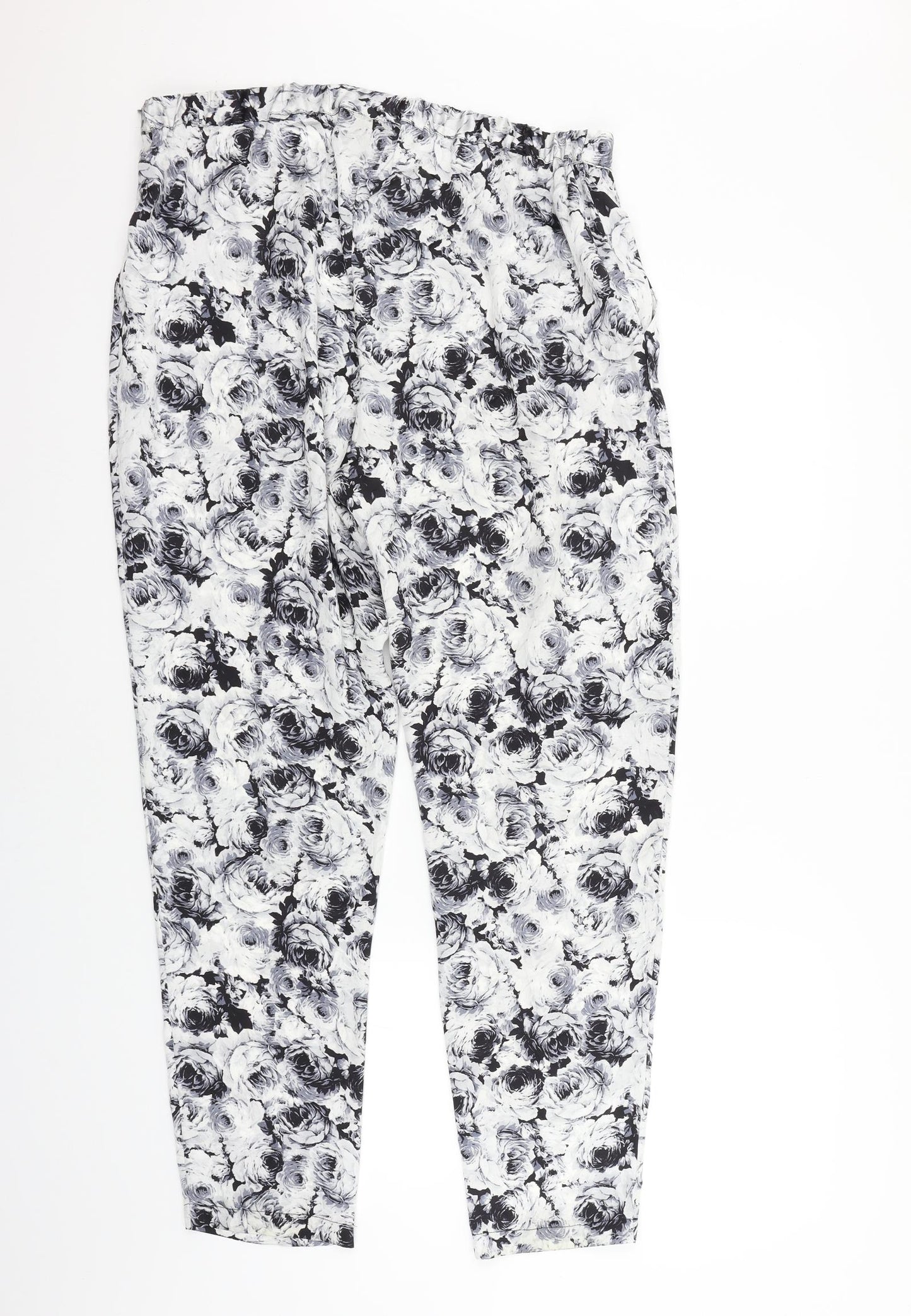 Wallis Womens White Floral  Jogger Trousers Size 16 L27 in