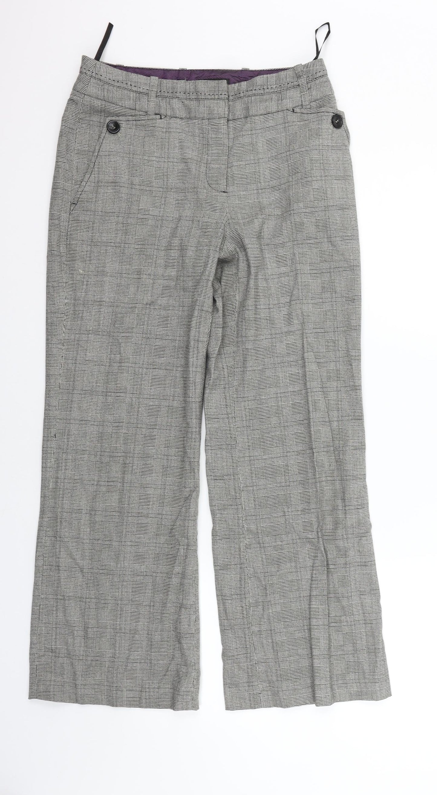NEXT Womens Beige Check  Trousers  Size 8 L25 in