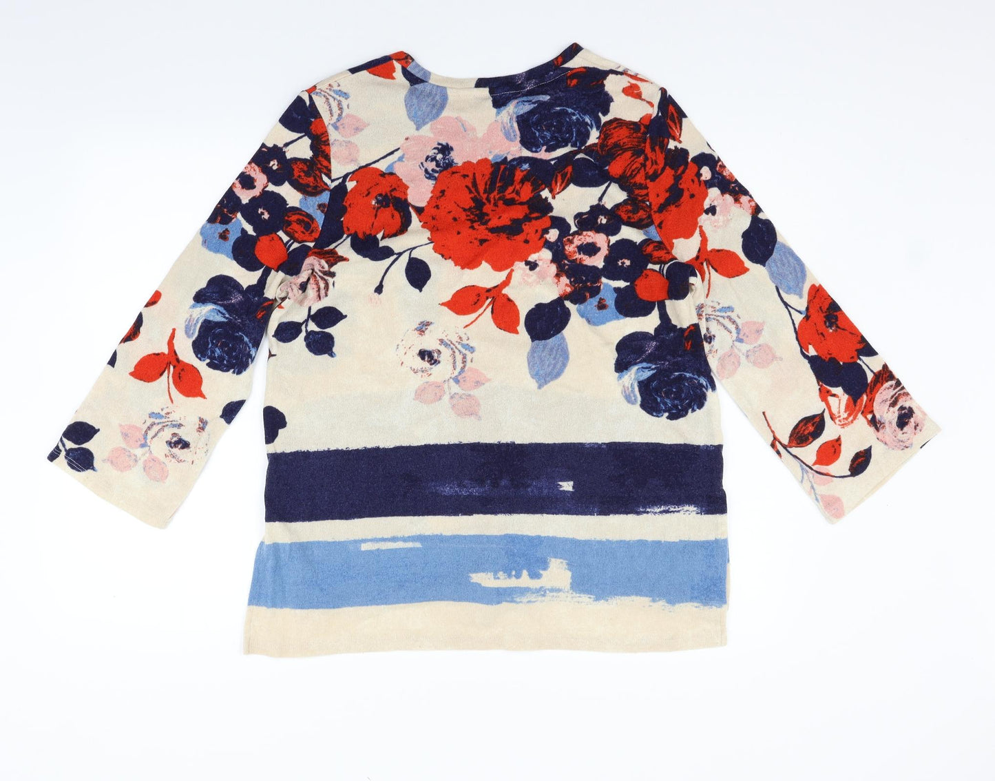 Nutmeg Womens Beige Floral  Pullover Jumper Size 12