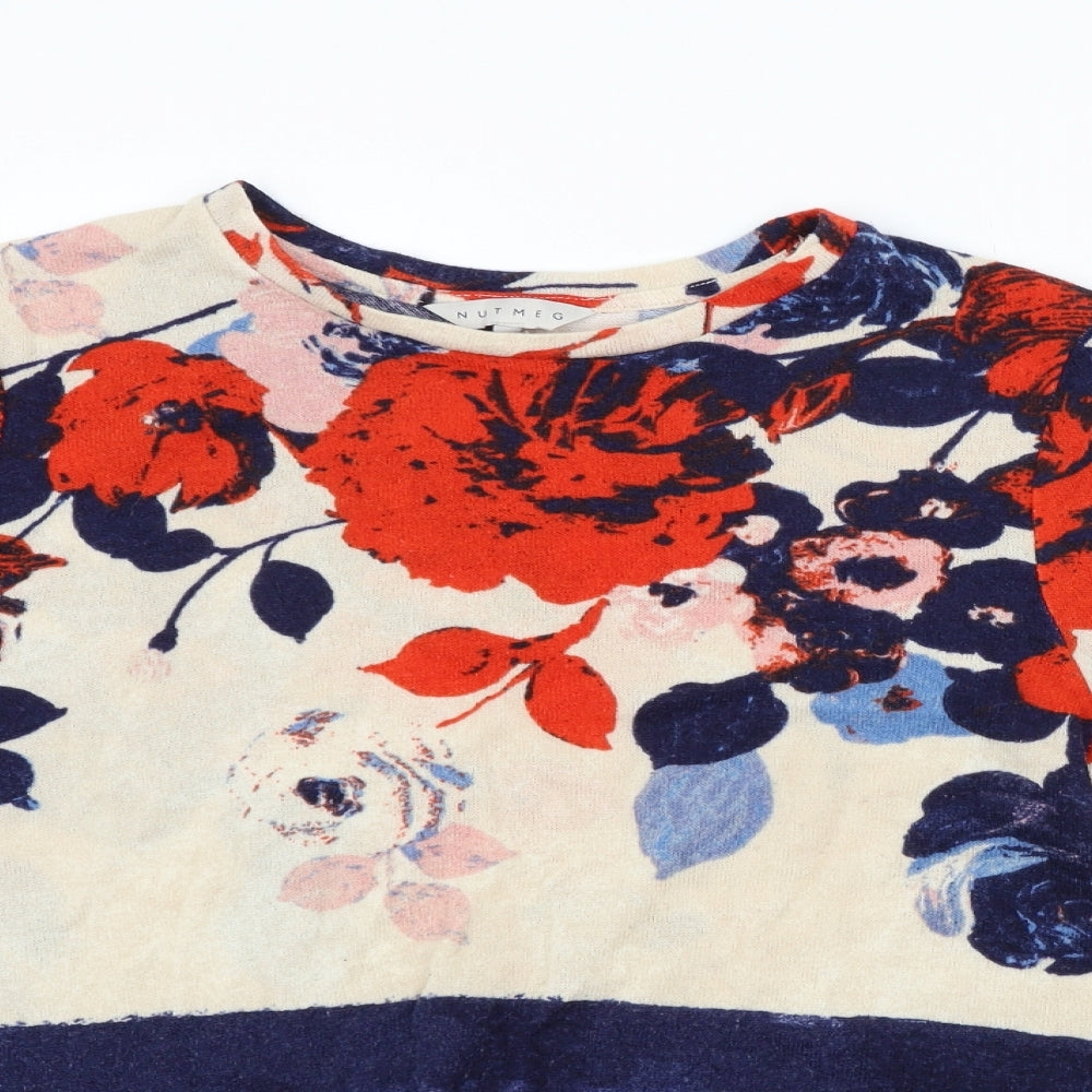 Nutmeg Womens Beige Floral  Pullover Jumper Size 12
