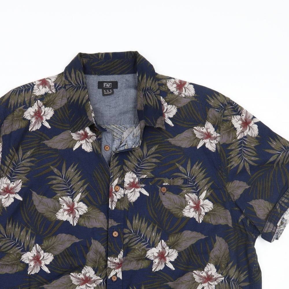 F&F Mens Blue Floral   Button-Up Size 2XL