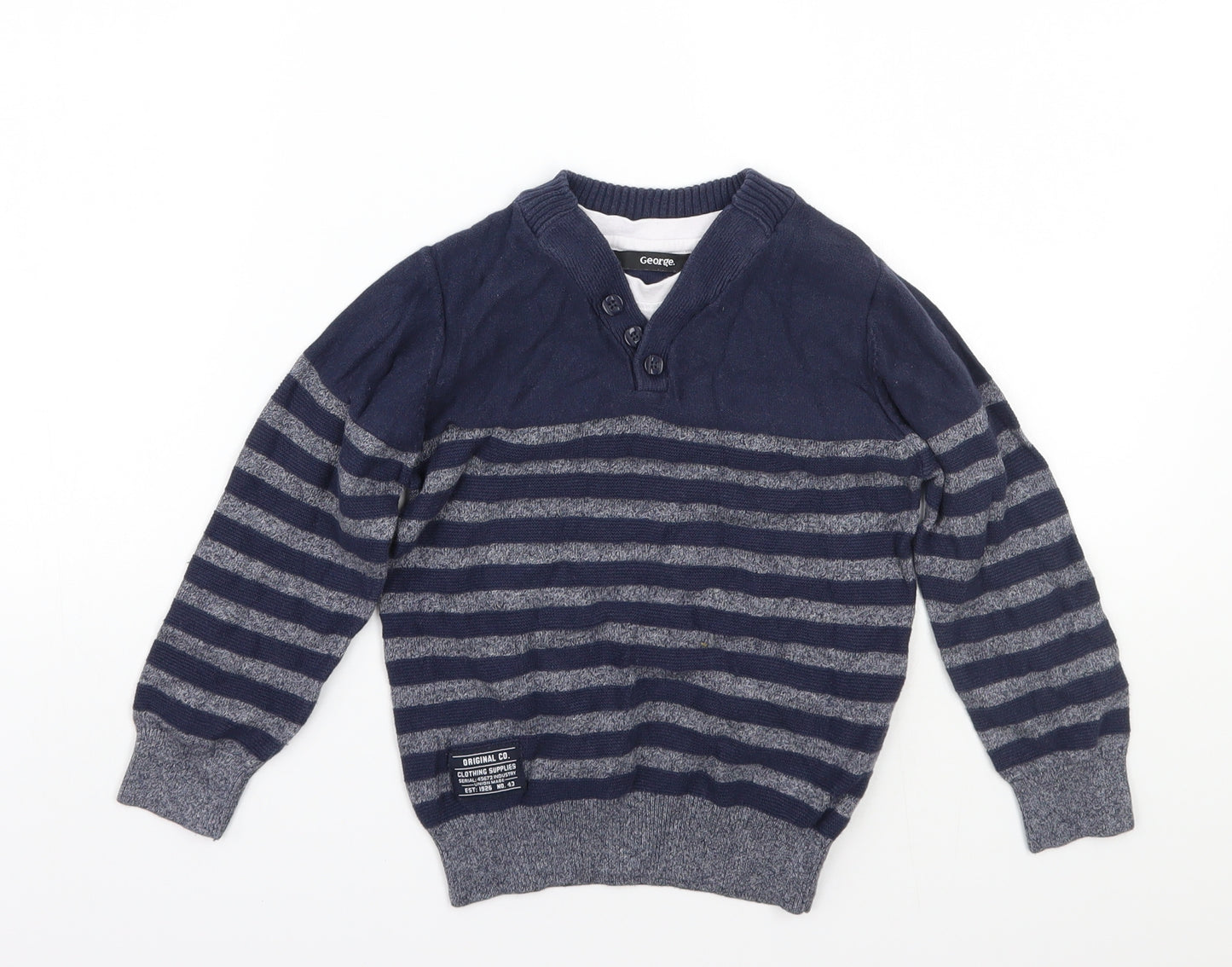 George Boys Blue Striped  Pullover Jumper Size 4-5 Years