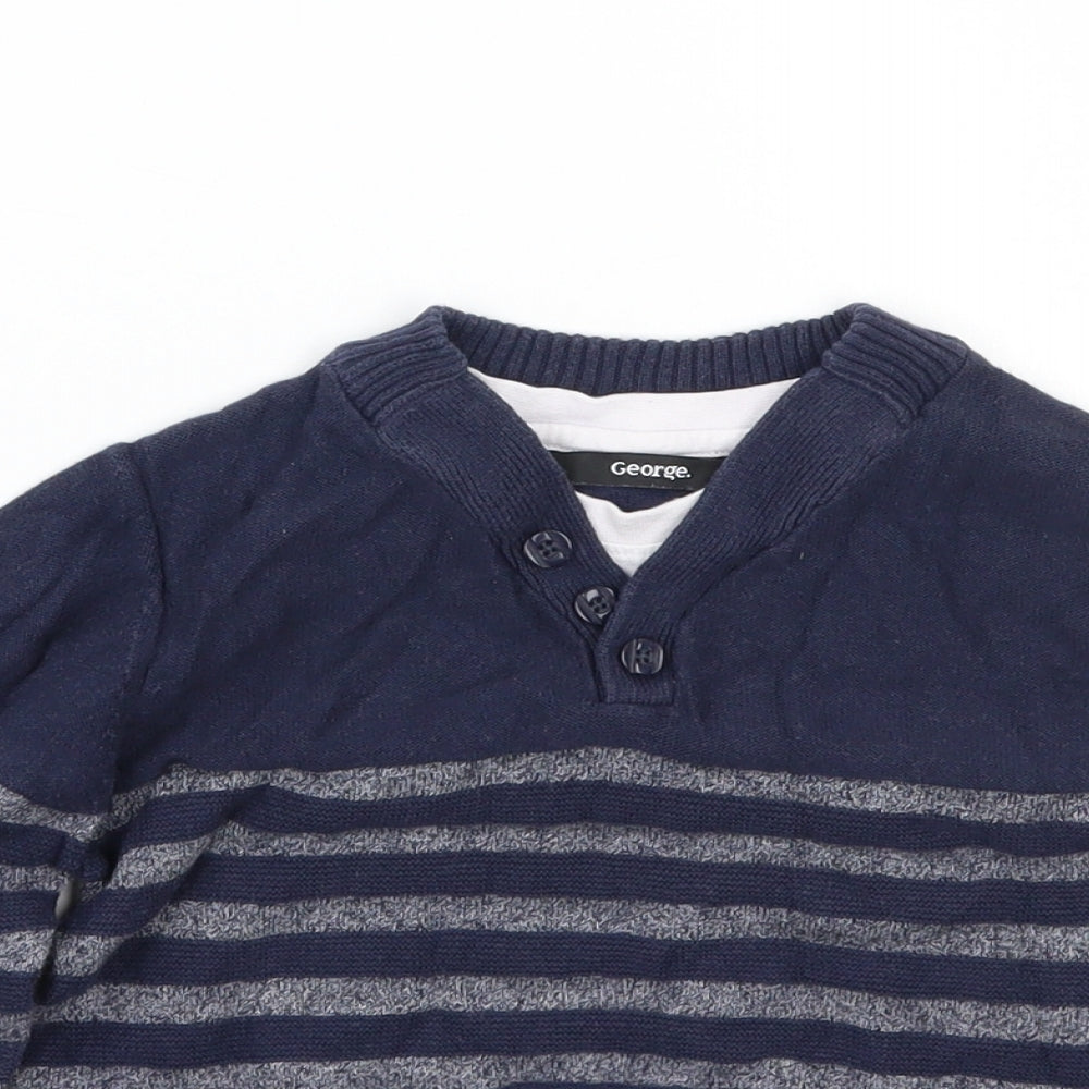 George Boys Blue Striped  Pullover Jumper Size 4-5 Years