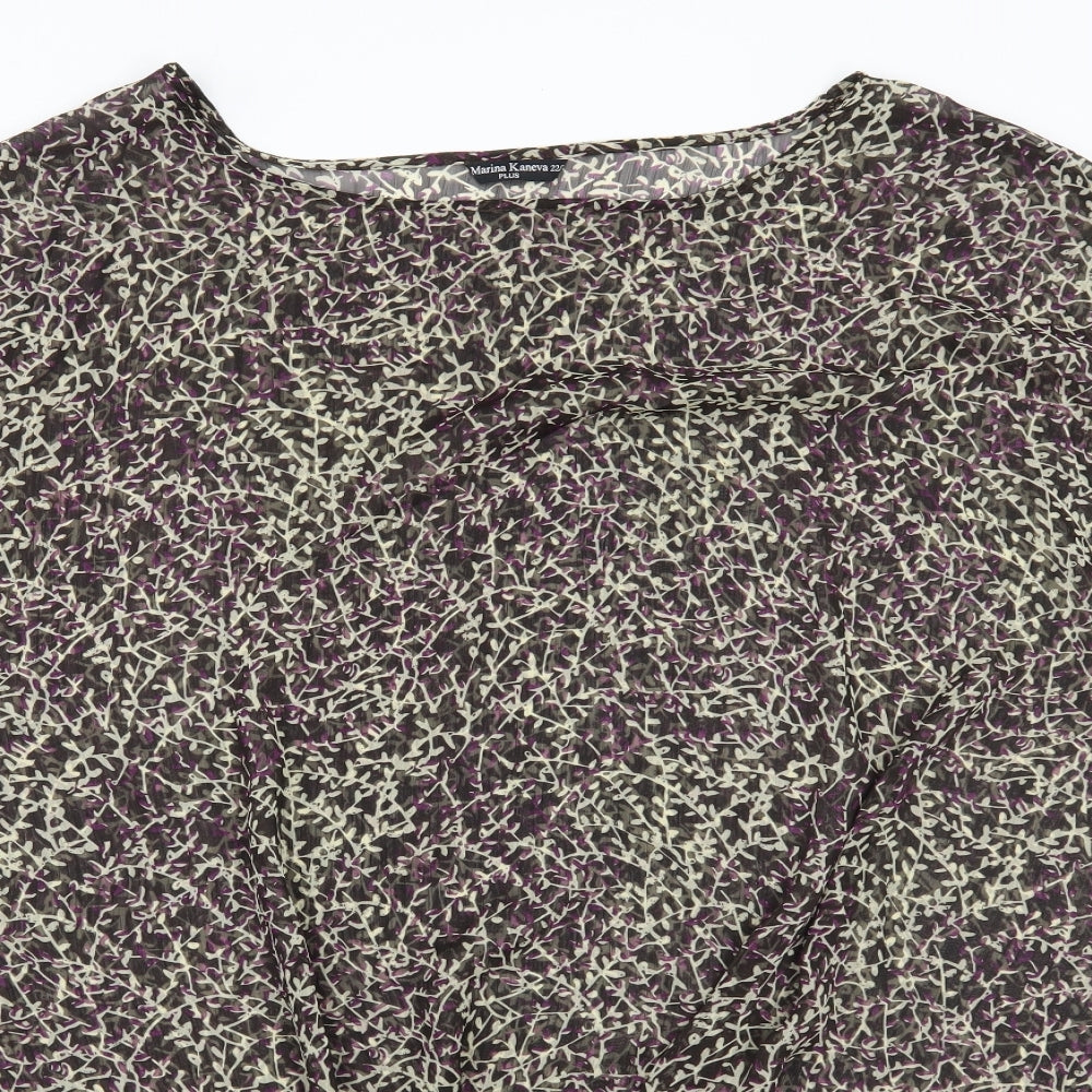 Marina Kaneva Womens Brown Floral  Basic Blouse Size 24