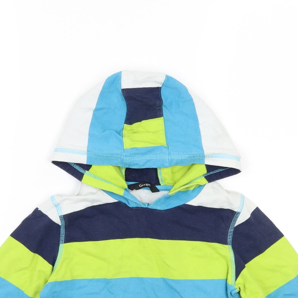 George Boys Blue Striped  Pullover Hoodie Size 4-5 Years