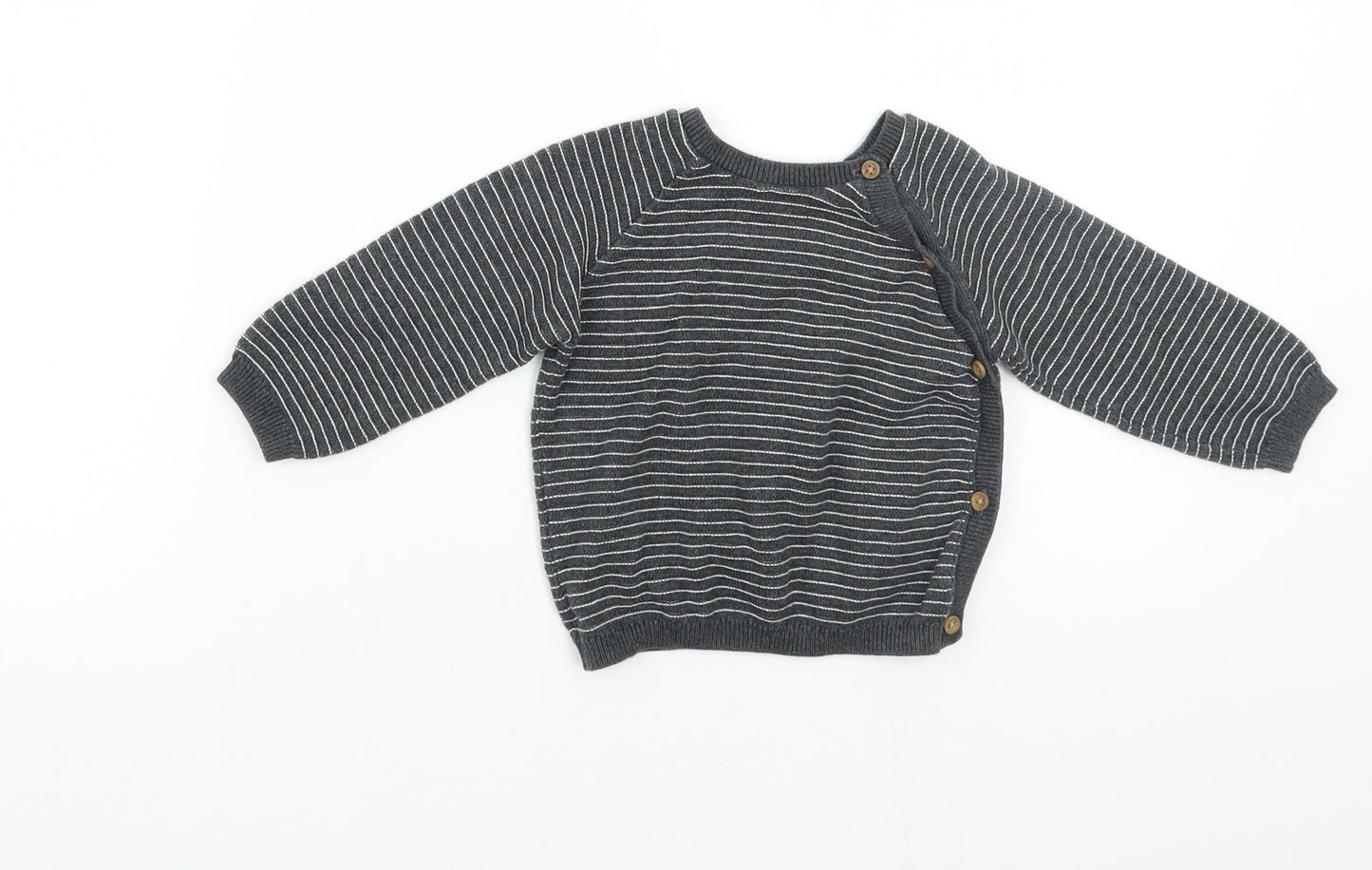 TU Boys Grey Striped  Pullover Jumper Size 6-9 Months
