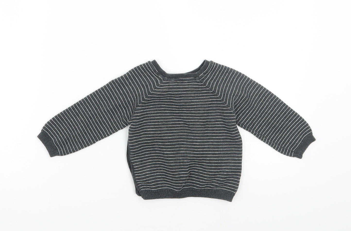 TU Boys Grey Striped  Pullover Jumper Size 6-9 Months