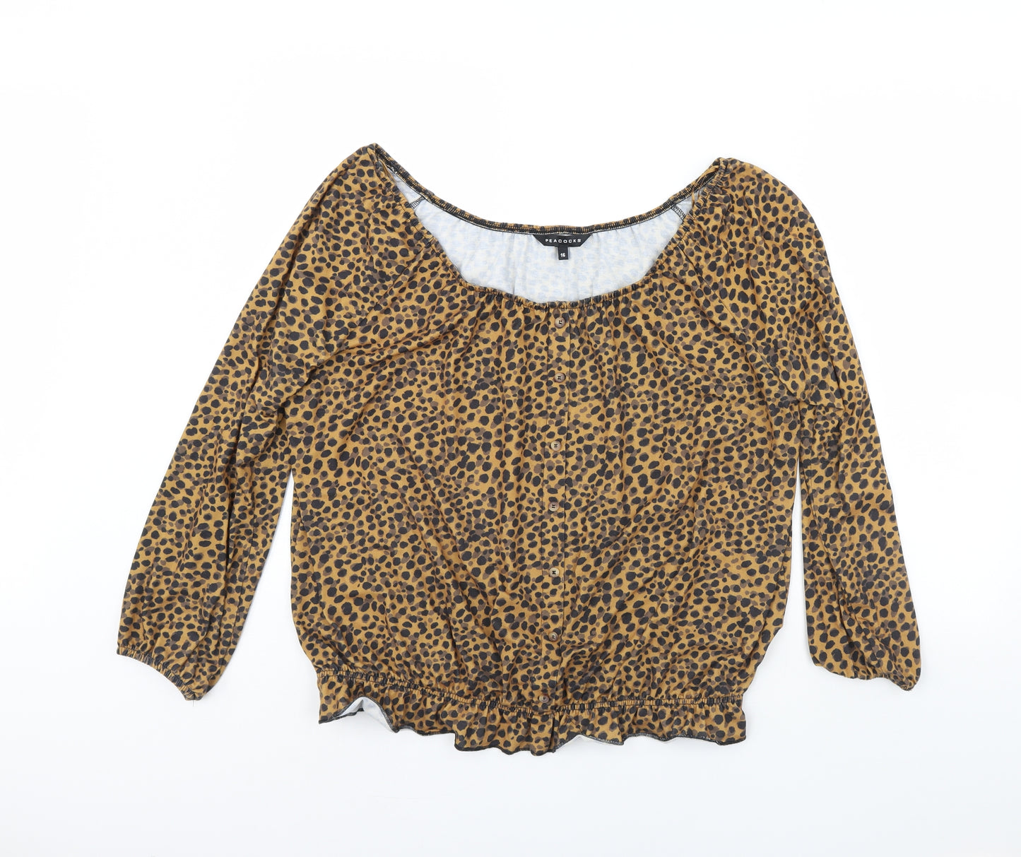 Peacocks Womens Brown Animal Print  Basic Blouse Size 16