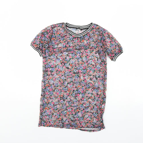River Island Girls Black Floral  T-Shirt Dress  Size 7 Years