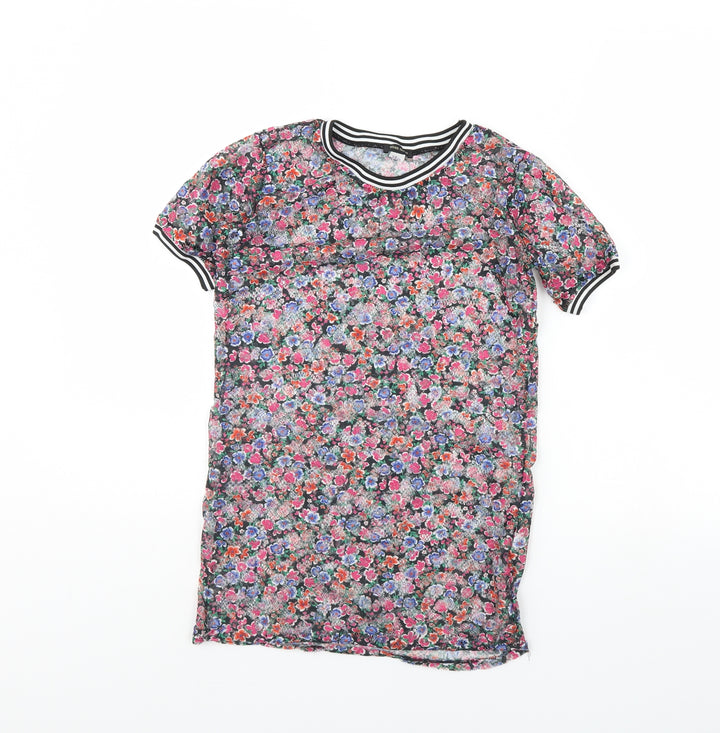 River Island Girls Black Floral  T-Shirt Dress  Size 7 Years