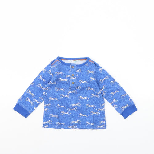 John Lewis Baby Blue Animal Print  Basic T-Shirt Size 6-9 Months  - Zebra