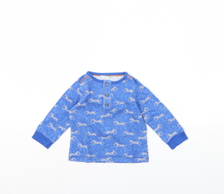John Lewis Baby Blue Animal Print  Basic T-Shirt Size 6-9 Months  - Zebra