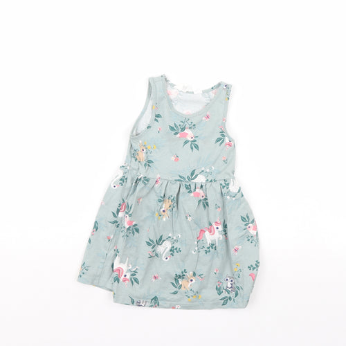 H&M Girls Green Floral  Fit & Flare  Size 2 Years