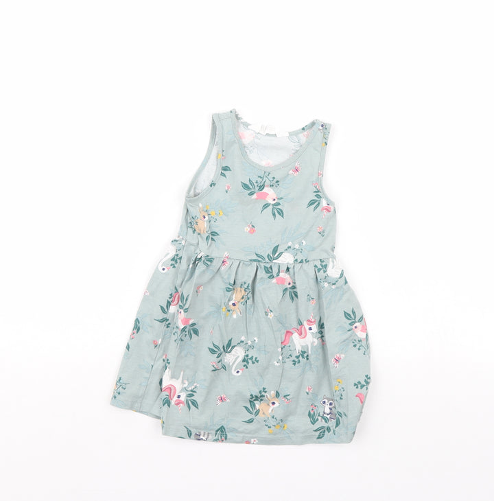 H&M Girls Green Floral Fit & Flare Size 2 Years
